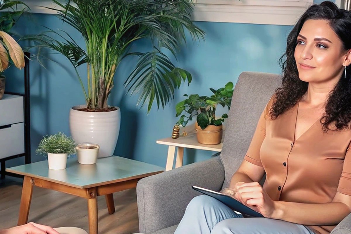 A therapist listening attentively during a session